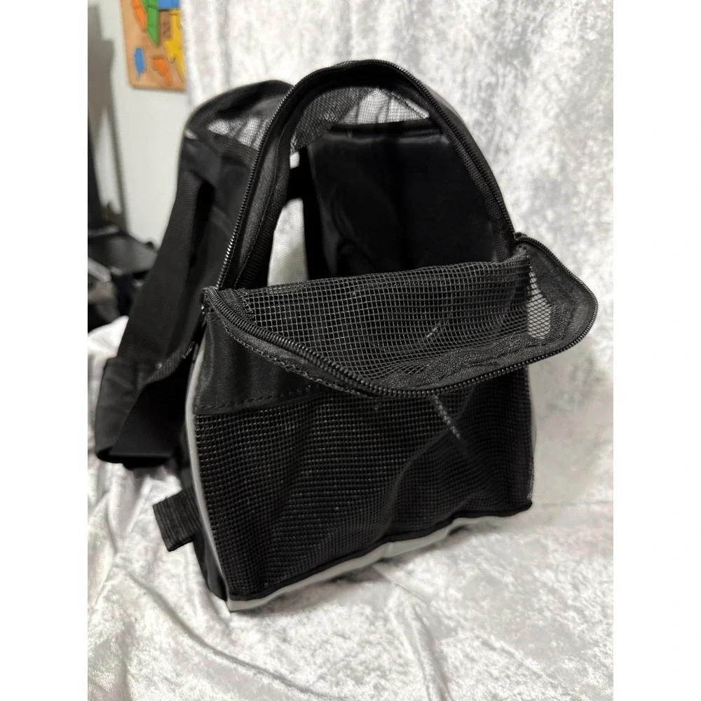 Black Mesh Soft Sided Pet Carrier Bag Small Dog Cat Travel Tote Reflective Trim